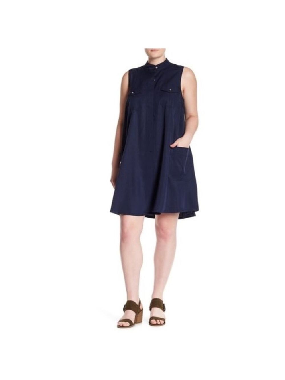 Sharagano Utility Pocket Swing Dress (Plus Size)
